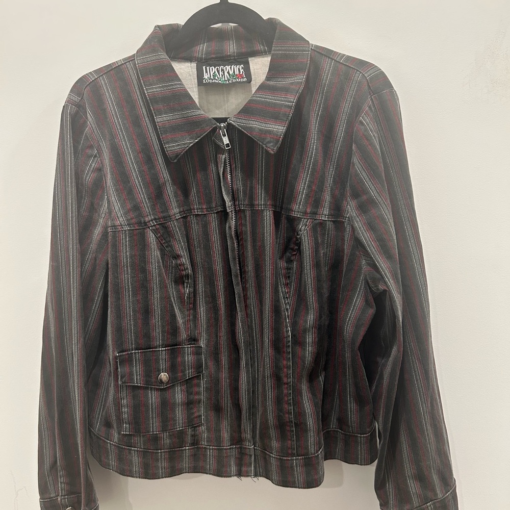 Lip Service Women's Striped Jean Jacket - Black and Red